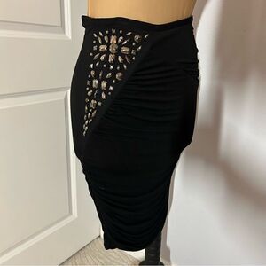 Women’s Black Midi Cinched Tight Sequence Skirt